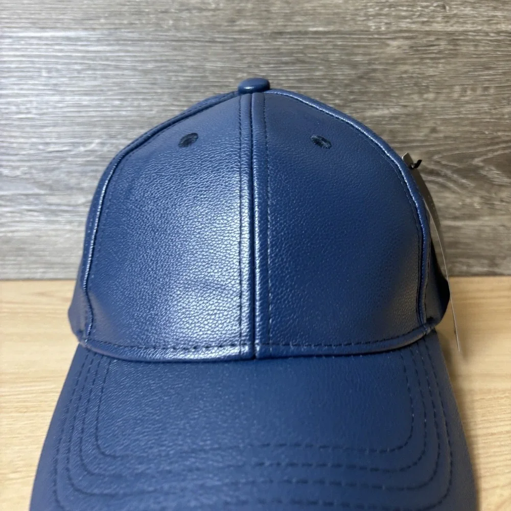 City Hunter Hat Cap Strap Back Navy Blue Faux Leather Mens OSFA PU Modern Style